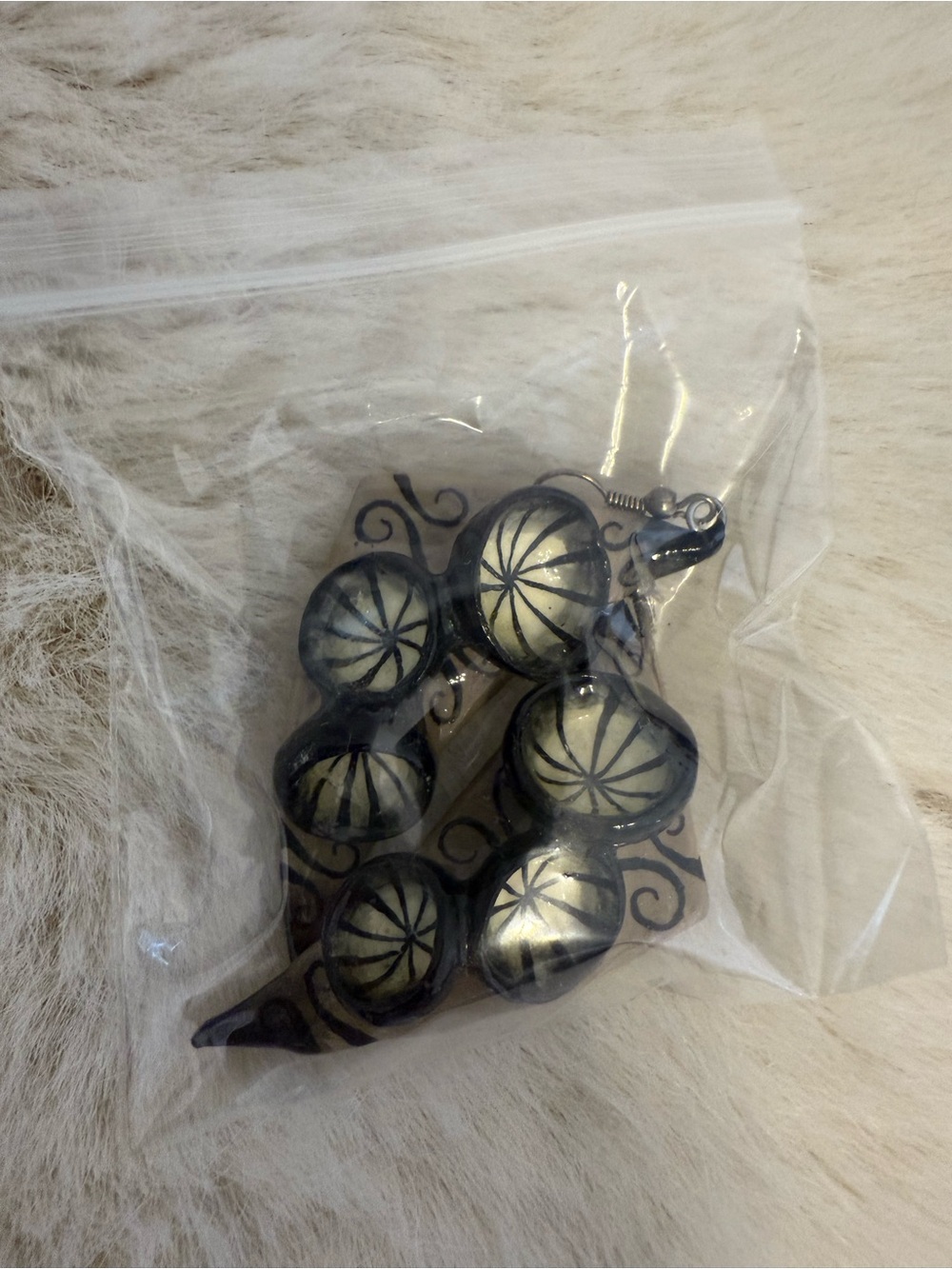 Handcrafted Black and Ivory Floral Drop Earrings - Home Accents